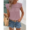 image:imageFloerns Womens Boho Eyelet Embroidery Ruffle Cap Sleeve T ShirtDusty Pink