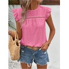 image:imageFloerns Womens Boho Eyelet Embroidery Ruffle Cap Sleeve T ShirtHot Pink