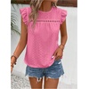 image:imageFloerns Womens Boho Eyelet Embroidery Ruffle Cap Sleeve T ShirtHot Pink