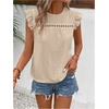 image:imageFloerns Womens Boho Eyelet Embroidery Ruffle Cap Sleeve T ShirtLight Apricot