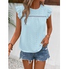 image:imageFloerns Womens Boho Eyelet Embroidery Ruffle Cap Sleeve T ShirtLight Blue