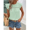 image:imageFloerns Womens Boho Eyelet Embroidery Ruffle Cap Sleeve T ShirtLight Green