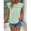 image:imageFloerns Womens Boho Eyelet Embroidery Ruffle Cap Sleeve T ShirtLight Green