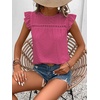 image:imageFloerns Womens Boho Eyelet Embroidery Ruffle Cap Sleeve T ShirtRose