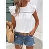 image:imageFloerns Womens Boho Eyelet Embroidery Ruffle Cap Sleeve T ShirtWhite