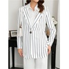 image:imageFloerns Womens Casual Long Sleeve Graphic Colorful Blazer Work Suit JacketBlack and White Striped