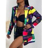 image:imageFloerns Womens Casual Long Sleeve Graphic Colorful Blazer Work Suit JacketPurple Green Multi
