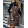 image:imageFloerns Womens Casual Tartan Print Zip Up Sleeveless Pinafore Overall DressKhaki