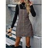 image:imageFloerns Womens Casual Tartan Print Zip Up Sleeveless Pinafore Overall DressKhaki