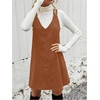 image:imageFloerns Womens Casual V Neck A Line Corduroy Pinafore Overall DressRust Brown Solid