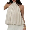 image:imageFloerns Womens Chiffon Bowknot Bubble Hem Sleeveless Halter Tank TopsBeige