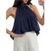 image:imageFloerns Womens Chiffon Bowknot Bubble Hem Sleeveless Halter Tank TopsDark Blue