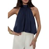 image:imageFloerns Womens Chiffon Bowknot Bubble Hem Sleeveless Halter Tank TopsDark Blue