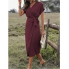 image:imageFloerns Womens Cocktail Date Night Elegant Wrap V Neck Midi Fall DressBurgundy
