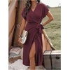 image:imageFloerns Womens Cocktail Date Night Elegant Wrap V Neck Midi Fall DressBurgundy