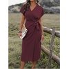 image:imageFloerns Womens Cocktail Date Night Elegant Wrap V Neck Midi Fall DressBurgundy