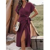 image:imageFloerns Womens Cocktail Date Night Elegant Wrap V Neck Midi Fall DressBurgundy Plum