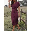 image:imageFloerns Womens Cocktail Date Night Elegant Wrap V Neck Midi Fall DressBurgundy Plum