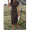 image:imageFloerns Womens Cocktail Date Night Elegant Wrap V Neck Midi Fall DressChocolate Brown