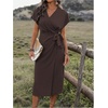 image:imageFloerns Womens Cocktail Date Night Elegant Wrap V Neck Midi Fall DressChocolate Brown