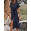 image:imageFloerns Womens Cocktail Date Night Elegant Wrap V Neck Midi Fall DressDark Blue