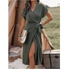 image:imageFloerns Womens Cocktail Date Night Elegant Wrap V Neck Midi Fall DressDark Green