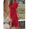 image:imageFloerns Womens Cocktail Date Night Elegant Wrap V Neck Midi Fall DressRed