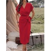 image:imageFloerns Womens Cocktail Date Night Elegant Wrap V Neck Midi Fall DressRed
