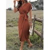 image:imageFloerns Womens Cocktail Date Night Elegant Wrap V Neck Midi Fall DressRust Brown