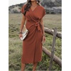 image:imageFloerns Womens Cocktail Date Night Elegant Wrap V Neck Midi Fall DressRust Brown