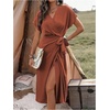 image:imageFloerns Womens Cocktail Date Night Elegant Wrap V Neck Midi Fall DressRust Brown