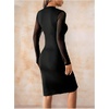 image:imageFloerns Womens Contrast Mesh Long Sleeve Bodycon Dress Slit Hem Mock Neck Pencil DressBlack