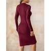 image:imageFloerns Womens Contrast Mesh Long Sleeve Bodycon Dress Slit Hem Mock Neck Pencil DressBurgundy