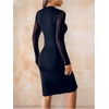image:imageFloerns Womens Contrast Mesh Long Sleeve Bodycon Dress Slit Hem Mock Neck Pencil DressDark Blue