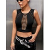 image:imageFloerns Womens Cut Out Sleeveless Punk Rock Solid Ripped Crop Tank TopBlack Plain