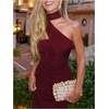 image:imageFloerns Womens Elegant Halter Maxi Dress Ruched Sleeveless Bodycon Formal Cocktail Party DressesBurgundy