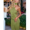 image:imageFloerns Womens Elegant Halter Maxi Dress Ruched Sleeveless Bodycon Formal Cocktail Party DressesGreen