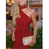 image:imageFloerns Womens Elegant Halter Maxi Dress Ruched Sleeveless Bodycon Formal Cocktail Party DressesRed