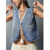 image:imageFloerns Womens Embroidery Cowgirl Vest Tie Front Waistcoat Vest JacketsBlue