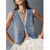 image:imageFloerns Womens Embroidery Cowgirl Vest Tie Front Waistcoat Vest JacketsBlue