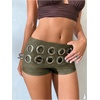 image:imageFloerns Womens Faux Suede Mini Shorts Low Rise Eyelet Rave Concert Outfits Micro ShortsArmy Green