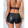 image:imageFloerns Womens Faux Suede Mini Shorts Low Rise Eyelet Rave Concert Outfits Micro ShortsBlack