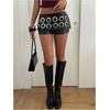 image:imageFloerns Womens Faux Suede Mini Shorts Low Rise Eyelet Rave Concert Outfits Micro ShortsBlack