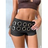 image:imageFloerns Womens Faux Suede Mini Shorts Low Rise Eyelet Rave Concert Outfits Micro ShortsBlack Solid
