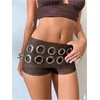 image:imageFloerns Womens Faux Suede Mini Shorts Low Rise Eyelet Rave Concert Outfits Micro ShortsBrown