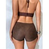 image:imageFloerns Womens Faux Suede Mini Shorts Low Rise Eyelet Rave Concert Outfits Micro ShortsBrown