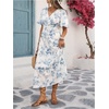 image:imageFloerns Womens Floral Deep V Neck Long Dress Summer Short Sleeve Smocked A Line Vacation DressesBlue and White Floral