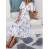 image:imageFloerns Womens Floral Deep V Neck Long Dress Summer Short Sleeve Smocked A Line Vacation DressesBlue and White Floral