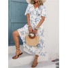 image:imageFloerns Womens Floral Deep V Neck Long Dress Summer Short Sleeve Smocked A Line Vacation DressesBlue and White Floral
