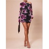 image:imageFloerns Womens Floral Elegant Dress Asymmetric One Shoulder Night Out Mini DressesPurple Multi